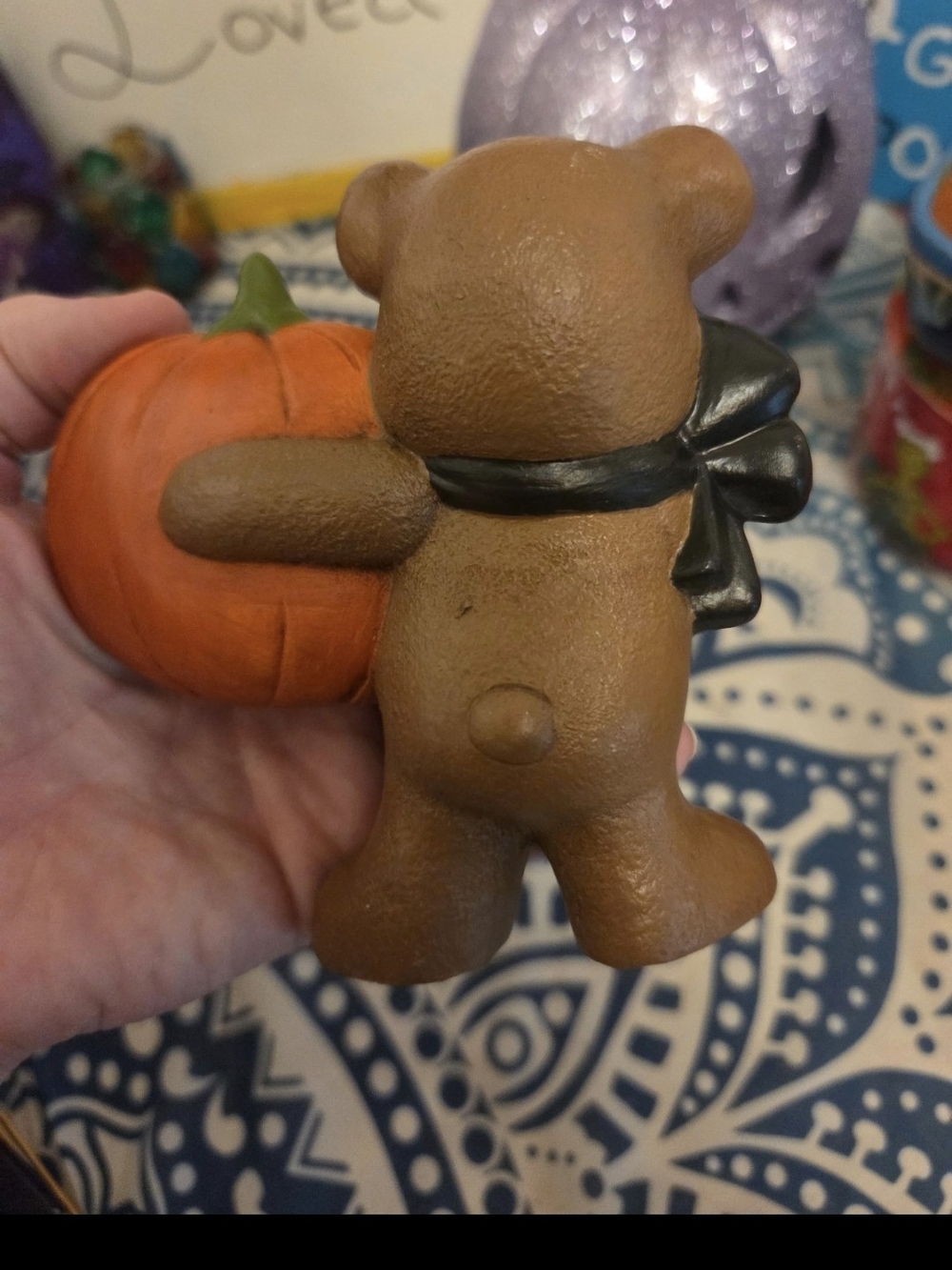 Vintage ceramic Halloween trick or treat bear in costume with pumpkin mask - Picture 5 of 9